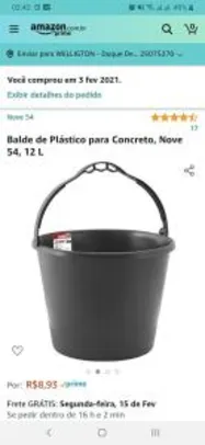 (PRIME) Balde de Plástico para Concreto, Nove 54, 12 L | R$9