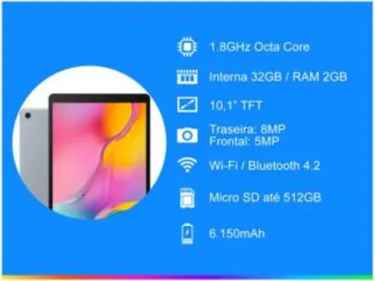 Tablet Samsung Galaxy Tab A 32GB 10,1” Wi-Fi - Android 9.1 À Vista