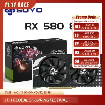 [Taxa inclusa] Placa de Vídeo Soyo AMD Radeon RX580 8GB 2048SP GDDR5