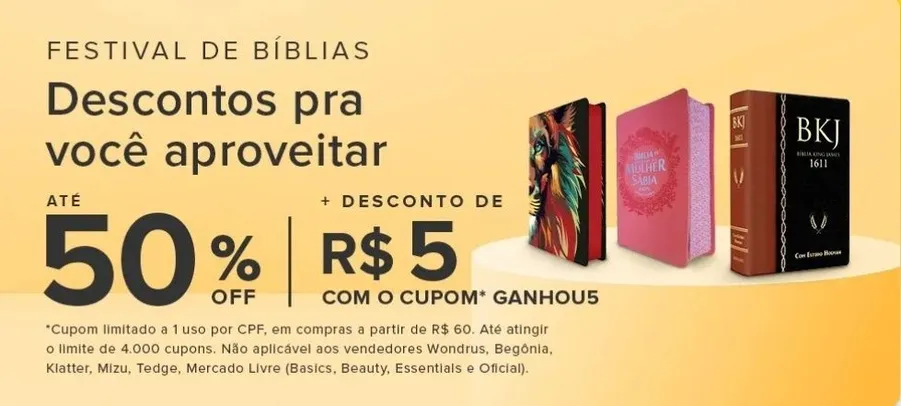 Bíblias com até 50% OFF + cupom de desconto