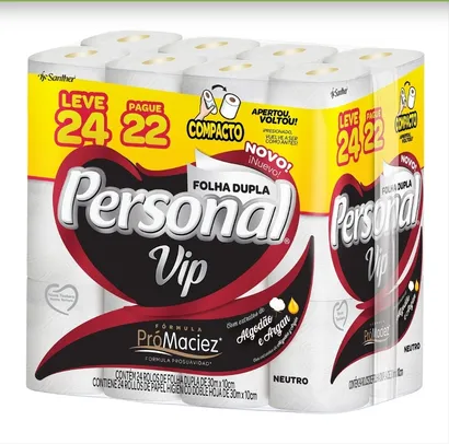 Papel Higiênico Folha Dupla Neutro PERSONAL Vip Leve 24 e Pague 22