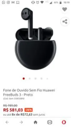 Fone de Ouvido Sem Fio Huawei FreeBuds 3 - Preto | R$ 581