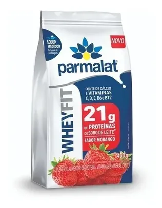 [4 Un.] Whey Protein Em Pó Parmalat Sabor Morango Pacote 450g