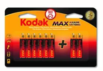 [PRIME] Pilha Max Alcalina AAA Palito com 6+2 Unidades, Kodak | R$10