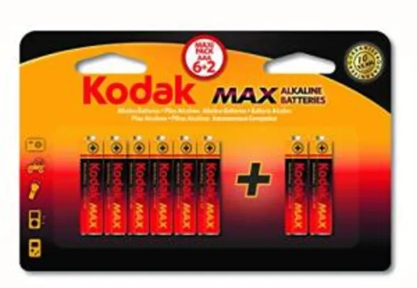 [PRIME] Pilha Max Alcalina AAA Palito com 6+2 Unidades, Kodak | R$10
