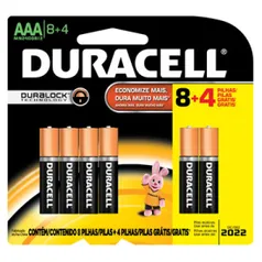 Pilha alcalina palito Duracell AAA leve 12 pague 8 + R$26,50 + Frete grátis