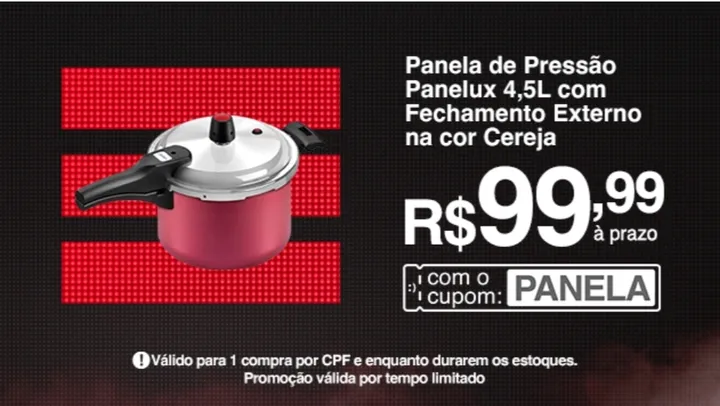 (APP/AME R$95) Panela de Pressão Fechamento Externo 4,5L Cereja Panelux