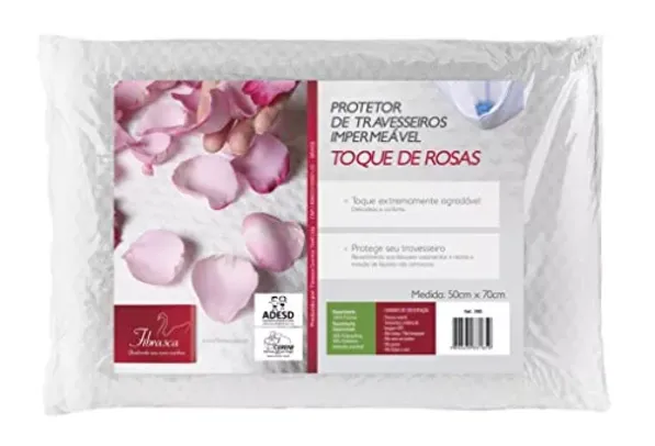 Capa de Travesseiro Impermeável- Toque de Rosas com zíper - Tratamento Íons de prata - 50X70 CM - Fi