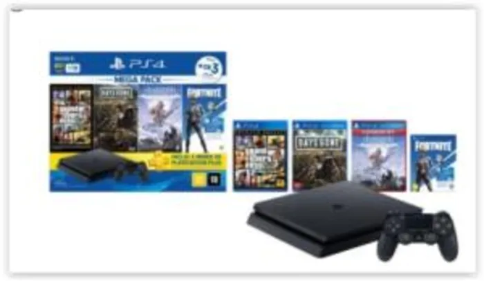 [Reembalado] Console Ps4 1TB + 3 Jogos + Voucher Fortnite + Controle DualShock 4 Bundle Hits 6 - Sony | R$ 1919