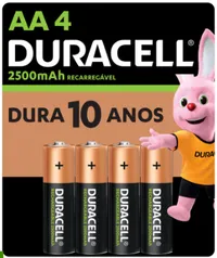 Pilha Recarregável AA Pequena 2500mah Duracell com 4 Un.