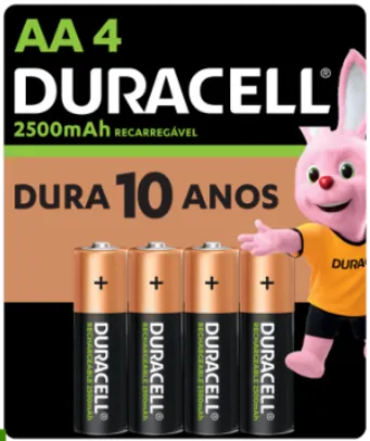 Pilha Recarregável AA Pequena 2500mah Duracell com 4 Un.