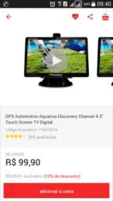 [Americanas] GPS Automotivo Aquarius Discovery Channel 4.3" Touch Screen TV Digital por R$ 89