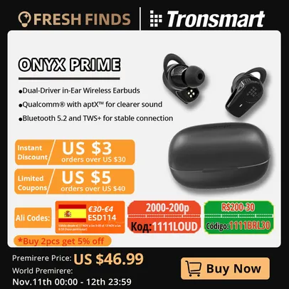 Fones de ouvido Tronsmart Onyx Prime (sem fio) | Versão Global