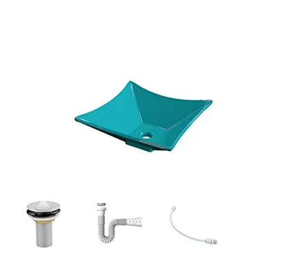 Kit Cuba L30 C/Válvula 1'' (2,6cm) + Sifão Pvc + Flexível Azul Turquesa