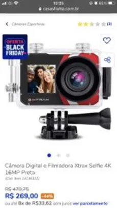 Câmera Digital e Filmadora Xtrax Selfie 4K 16MP Preta | R$ 269