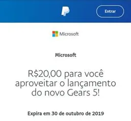 R$20 para qualquer compra na Microsoft Store com pagamento por PayPal