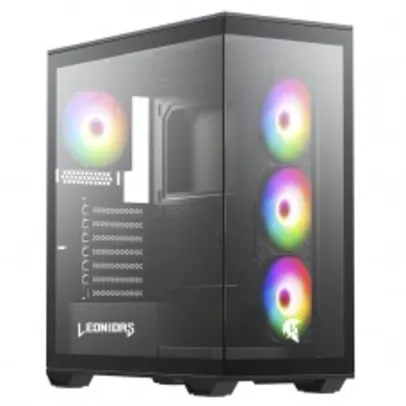 Gabinete Gamer Leonidas Magnus, Black, Mid Tower, Vidro Temperado, ATX, Sem Fonte, Com 4 Fans