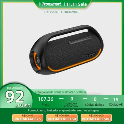 Caixa de Som Tronsmart bang alto-falante 60w exterior com bluetooth 5.3, baixo pesado, 