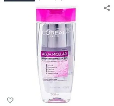 (PRIME) Água Micelar L'Oréal Paris Solução de Limpeza Facial 5 em 1, 200ml