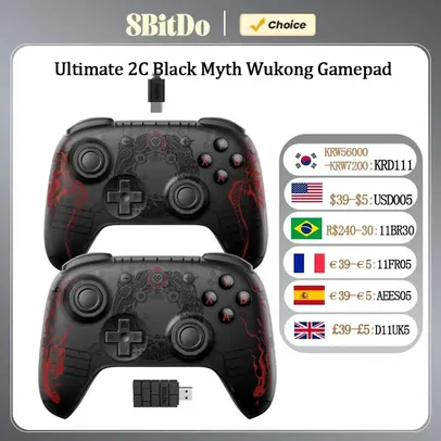 (GPAY/Moedas) Controle 8BitDo Ultimate 2C Hall Effect, Black Myth: Wukong sem Fio