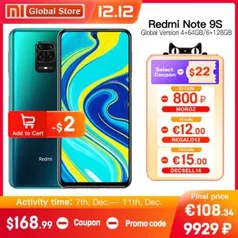 Smartphone Xiaomi Redmi Note 9S 128GB 6GB RAM Tela 6.67" - Versão Global - R$1098