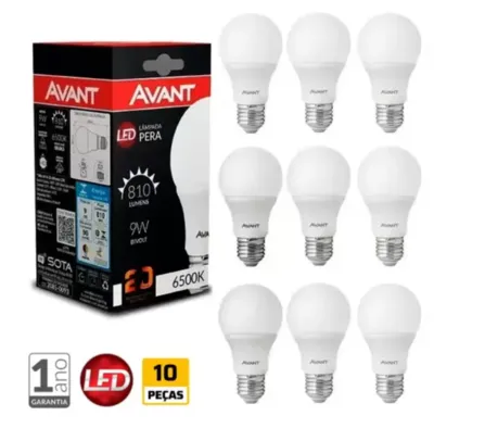 Kit com 10 Lâmpadas Led 9W Bivolt Branco Frio 6500K Avant