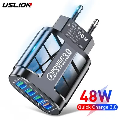 [novos usuários] Carregador de celular uslion 48w, carregador rápido qc 3.0 | R$7