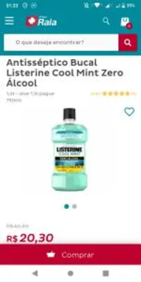 Antisséptico Bucal Listerine Cool Mint Zero Álcool - R$20