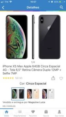 iPhone XS Max Apple 64GB Cinza Espacial 4G - Tela 6,5” Retina Câmera Dupla 12MP + Selfie 7MP - R$6323