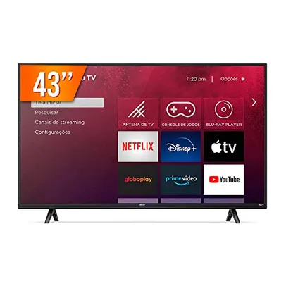 Roku TV LED 43” SEMP R5500 FHD Wifi dual band, 3 HDMI, 1 USB, com controle por aplicativo