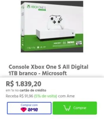 [AME R$ 1747 ] Console Xbox One S All Digital 1TB branco - Microsoft | R$ 1839