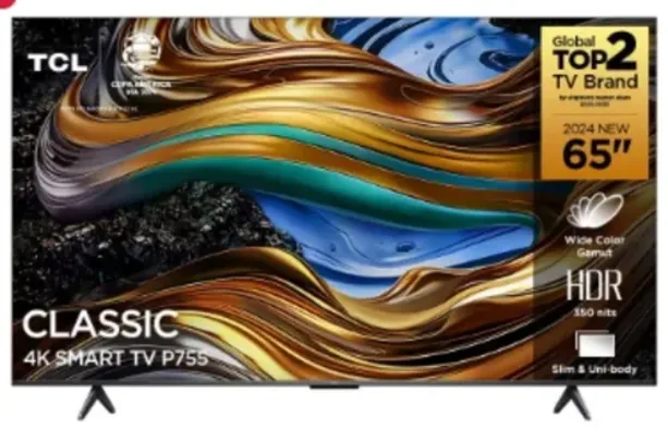 Smart TV 65” 4K UHD TCL 65P755 com Processador AIPQ, Google TV, Wi-Fi, Bluetooth, Google Assistente, Dolby Vision e Atmos