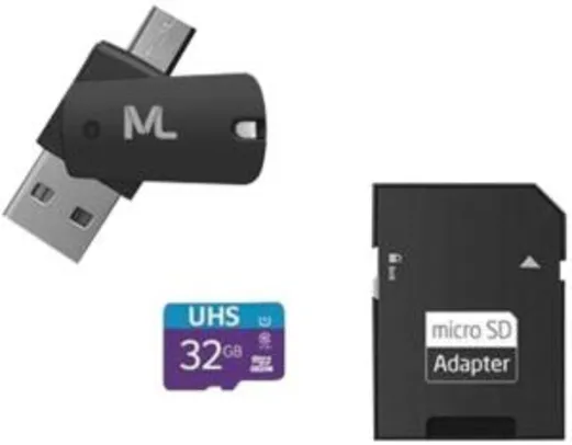 Cartão de Memória 4X1 Ultra High Speed até 80 Mb/S UHSL 32GB + Adaptador SD USB Dual MC151 Classe 10, Cartões SD | R$40