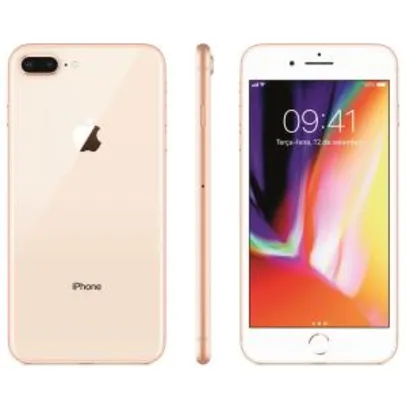 iPhone 8 Apple Plus com iOS 11, Dupla Câmera Traseira, Resistente à Água, Wi-Fi, 4G LTE e NFC, 64GB, Dourado, Tela HD de 5,5"