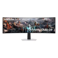 Monitor Gamer Samsung Odyssey 49", OLED, WQHD, 240Hz, 0.03ms, tela super ultrawide, HDMI, speaker, Freesync Premium,HAS, prata, Oled G9