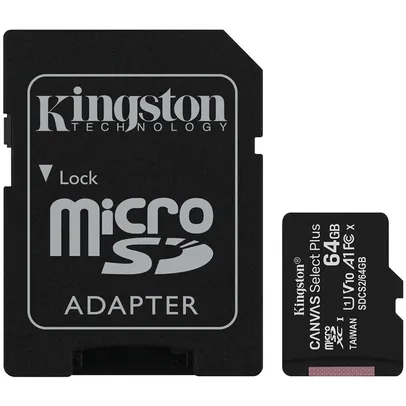 Cartão de Memória Kingston Canvas Select Plus MicroSD 64GB Classe 10 com Adaptador