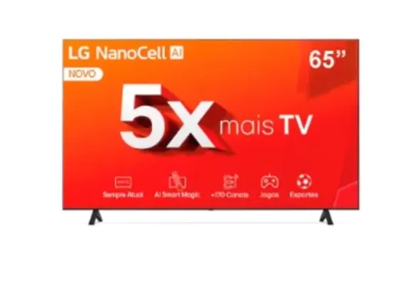 Smart TV 4K 65" LG NanoCell 65NANO80T com Processador a5 Ger7 AI, Hub de Esportes, Alexa/Chromecast integrado, webOS 24 e Controle Smart Magic