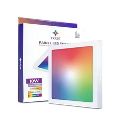 EKAZA Painel de LED Inteligente Wi-Fi e Bluetooth de Sobrepor Quadrado RGB + Dimmer, 18W, 1500L, 2700k-6500k, Compatível com Google Assistente e Alexa