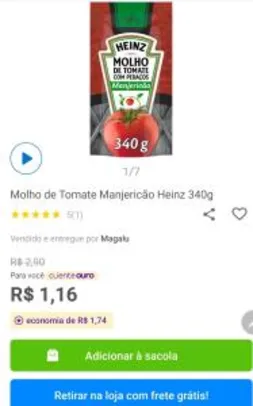 App + Cliente Ouro | Molho de Tomate Manjericão Heinz 340g | R$1,16