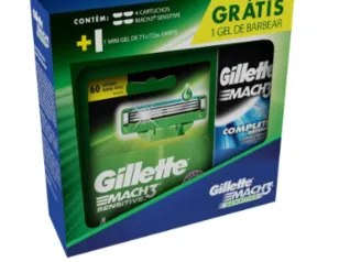 Kit Gillette Mach3 Sensitive 4 Cargas Para Aparelho De Barbear Grátis Mini Espuma De Barbear