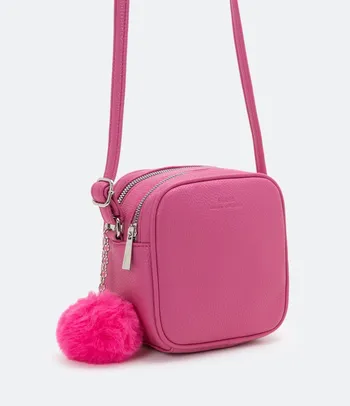 Bolsa Camera Bag com Pompom Rosa