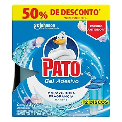 [3 unidades] Recorrência- Pato Desodorizador Gel Adesivo 2 Refis Marine, Limpeza Banheiro, Vaso Sanitário Limpo e Perfumado, 12 Discos