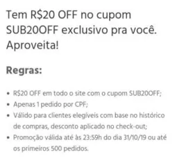 R$20 OFF Nos primeiros 500 pedidos