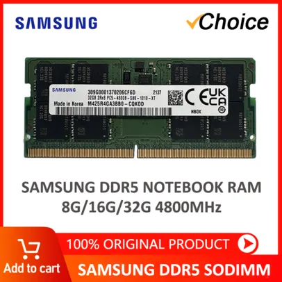 [Imposto Incluso] Memória RAM DDR5 para Notebook Samsung, 8GB, 4800MHz