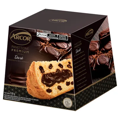 PANETTONE DE CHOCOLATE COM GOTAS DE CHOCOLATE MEIO AMARGO E RECHEIO DARK DE CHOCOLATE MEIO AMARGO AR