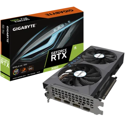 Placa de Vídeo Gigabyte GeForce RTX 3060 EAGLE OC 12G, LHR, 12GB, GDDR6, DLSS, Ray Tracing, GV-N3060