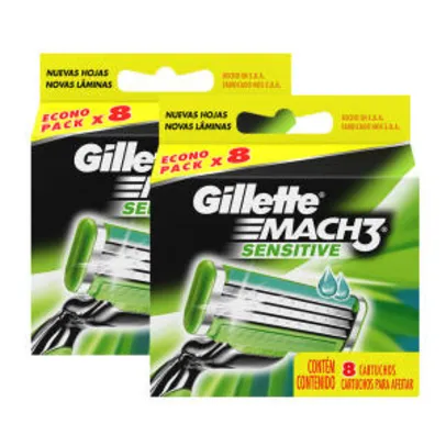 Kit com 2 Cargas Gillette Mach3 Sensitive com 16 unidades - R$ 58