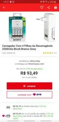 Carregador com 4 pilhas Aa recarregáveis Sony