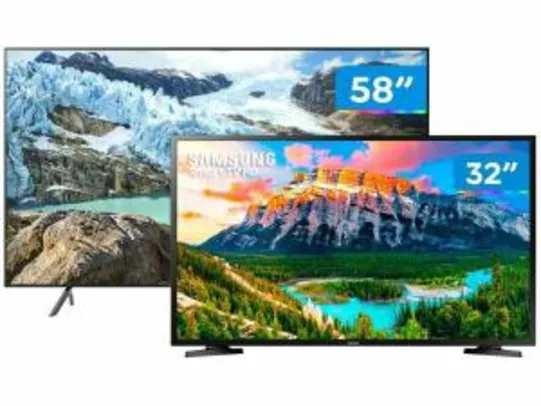 Combo Smart TV Samsung 4K LED 58” Wi-Fi - UN58RU7100 + Smart TV HD LED 32” J4290 | R$3.190