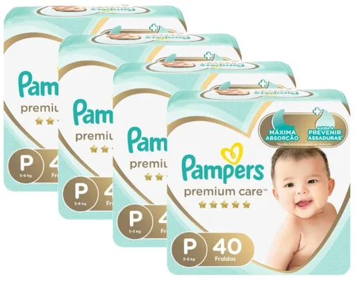 Kit Fralda Pampers Premium Care Mega Tamanho P com 160 unidades